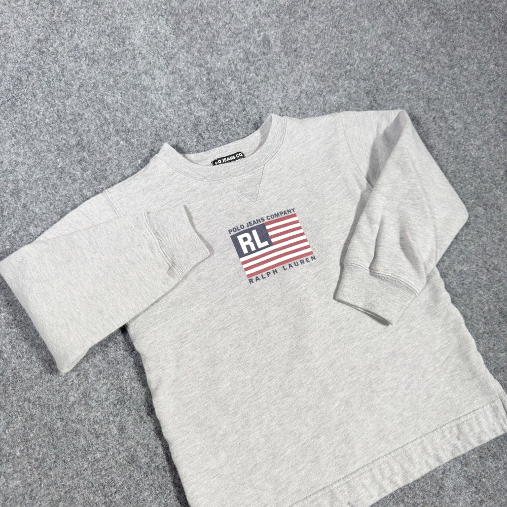 Polo Jeans Co Ralph Lauren Flag Sweatshirt Kids Size 5 Gray